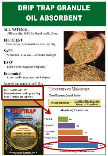 100% Bio-Based Absorbent for small spills, green oil and fuel absorbents, no hazardous waste disposal needed, non-hazardous spill cleanup
